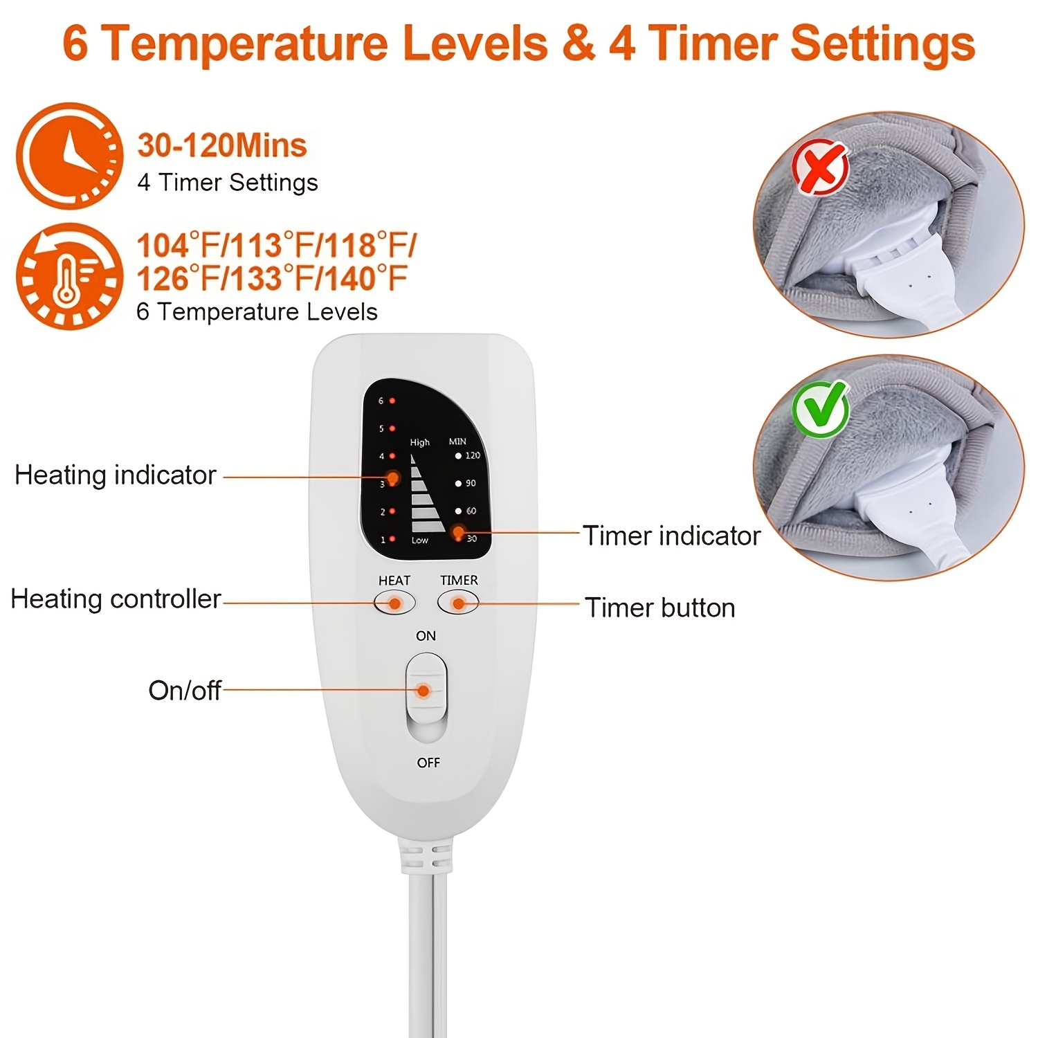 Calentador de pie eléctrico 100W 6 Niveles de temperatura lavables