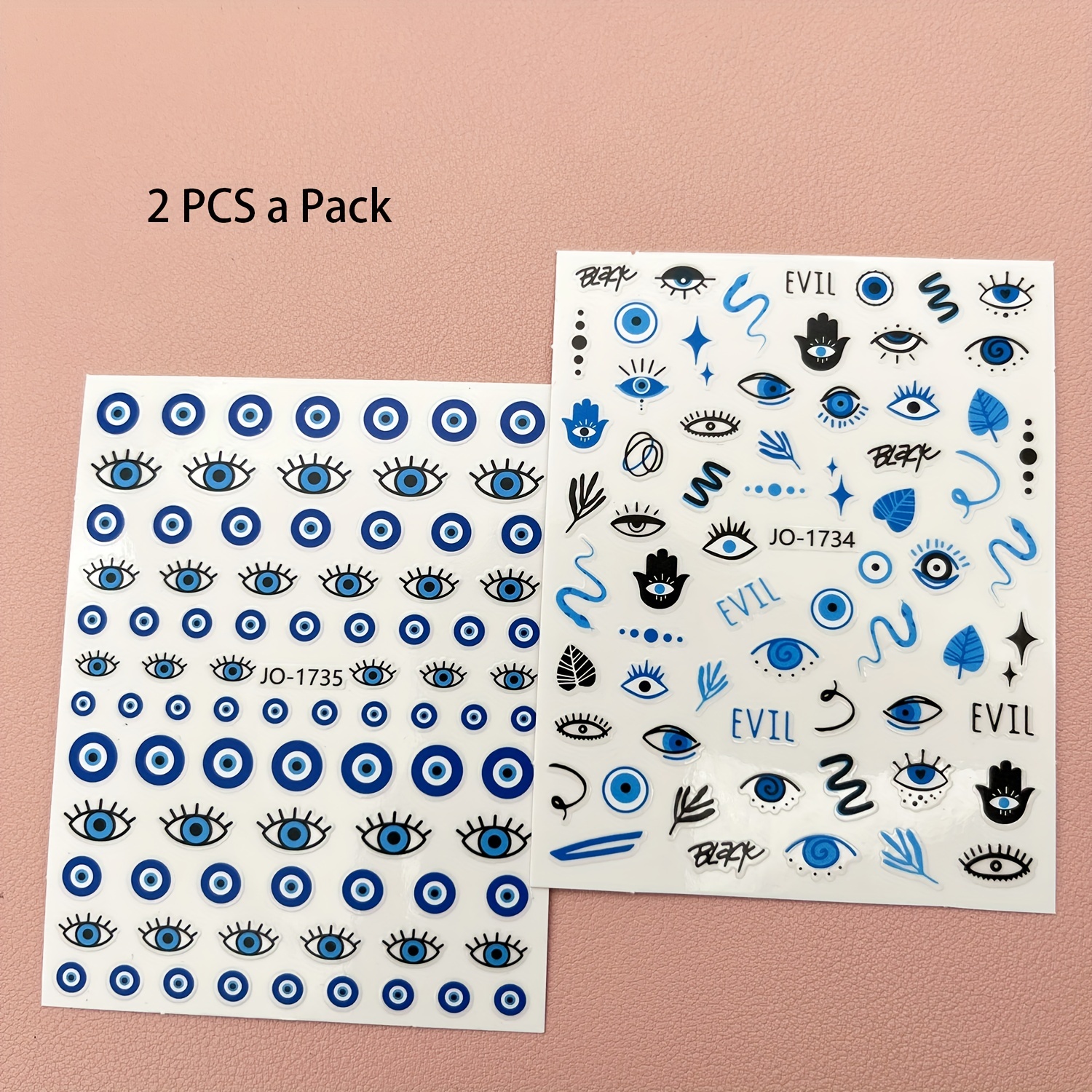 2pcs Evil Eye Nail Art Stickers 3D Self Adhesive Nail Decals for Manicure