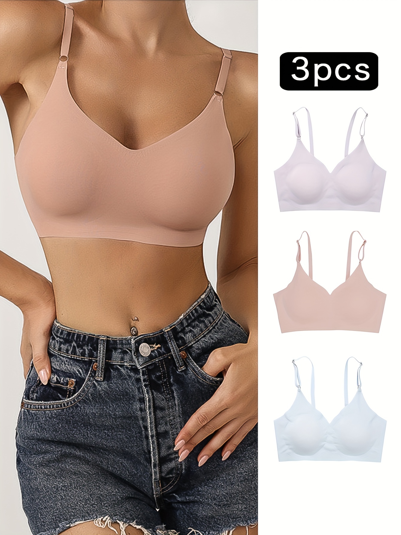 Bras for Women No Underwire 2 Pack Padded Bras for Women Ribbed Seamless  Bra Wireless Full Coverage Bralette : : Clothing, Shoes 