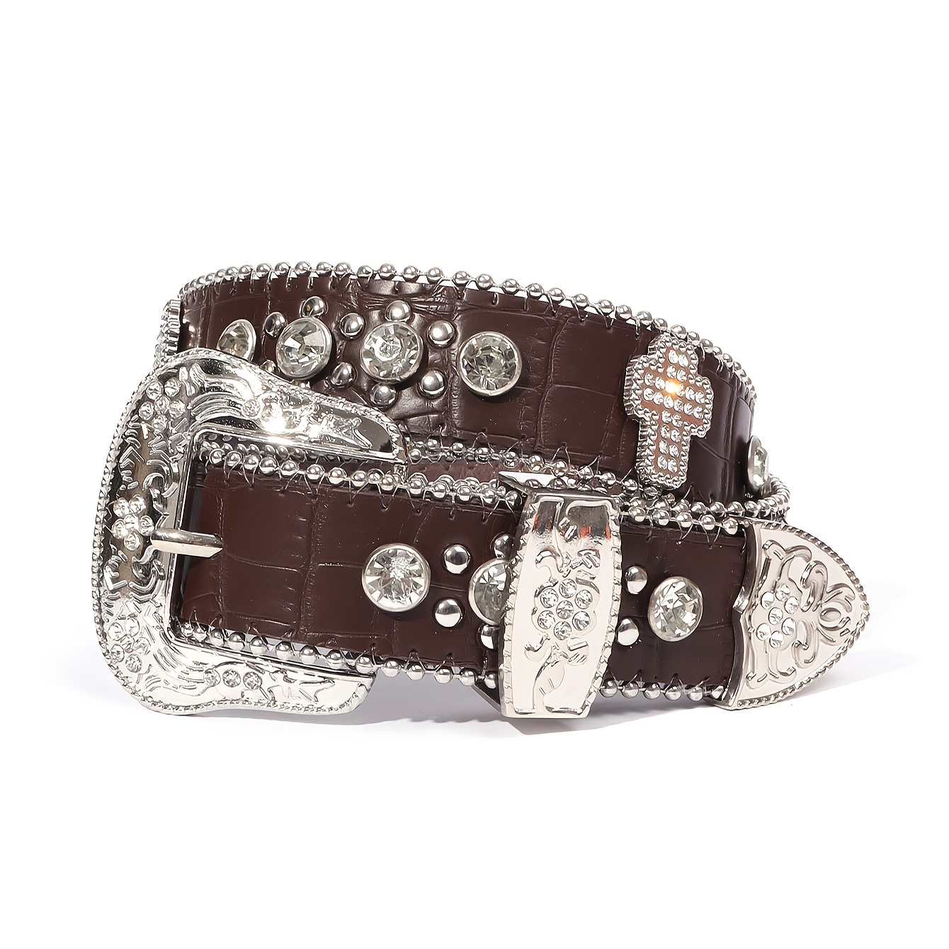 Ladies Belt Diamond Western Belt Shiny Designer Leather Crocodile Embossed  Belts
