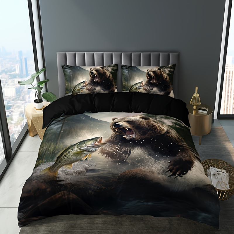 Black Bear Fish Duvet Cover Set (1 Duvet Cover + 2 - Temu