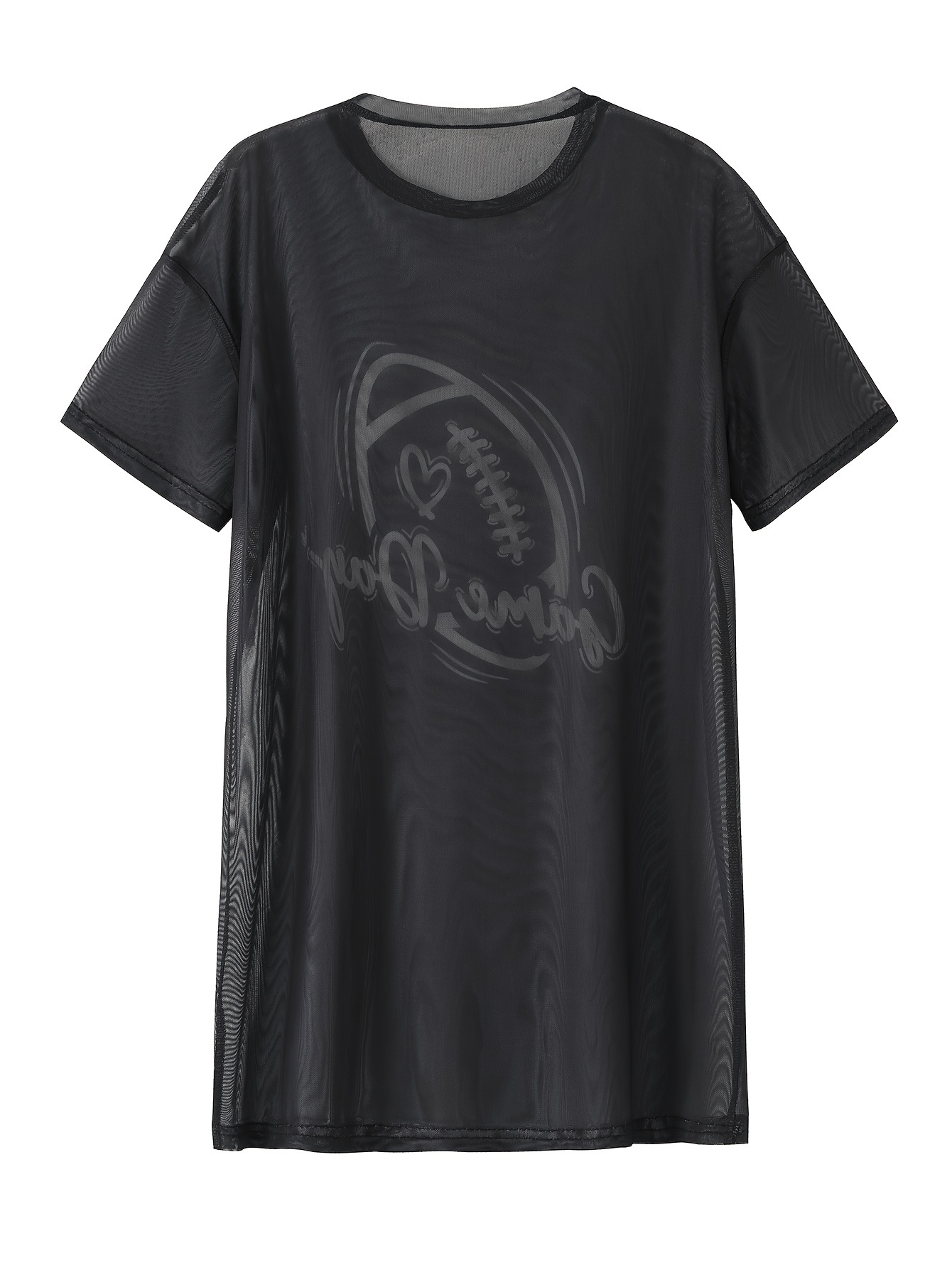 Rugby & Letter Stampa Beach T-Shirt, Girocollo Maniche Corte Trasparente  Beach Tee, Abbigliamento E Costumi Da Bagno Da Donna