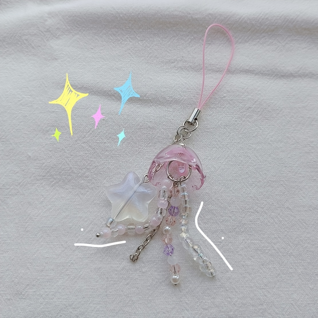 Y2k Jellyfish Keychain Pendant For Girls Glass Bead Mermaid - Temu