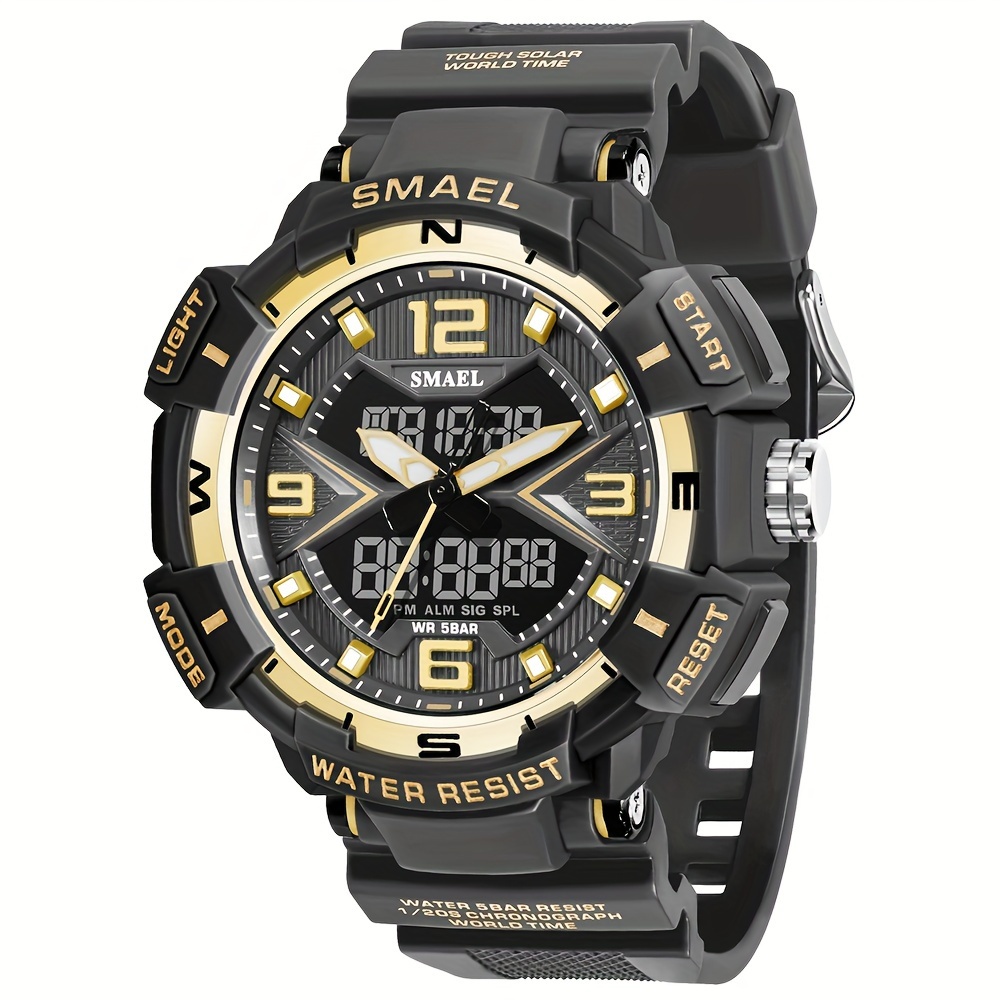 Reloj deportivo digital para hombre, reloj de pulsera militar con pantalla  de doble hora, a prueba de golpes, esfera grande, resistente al agua
