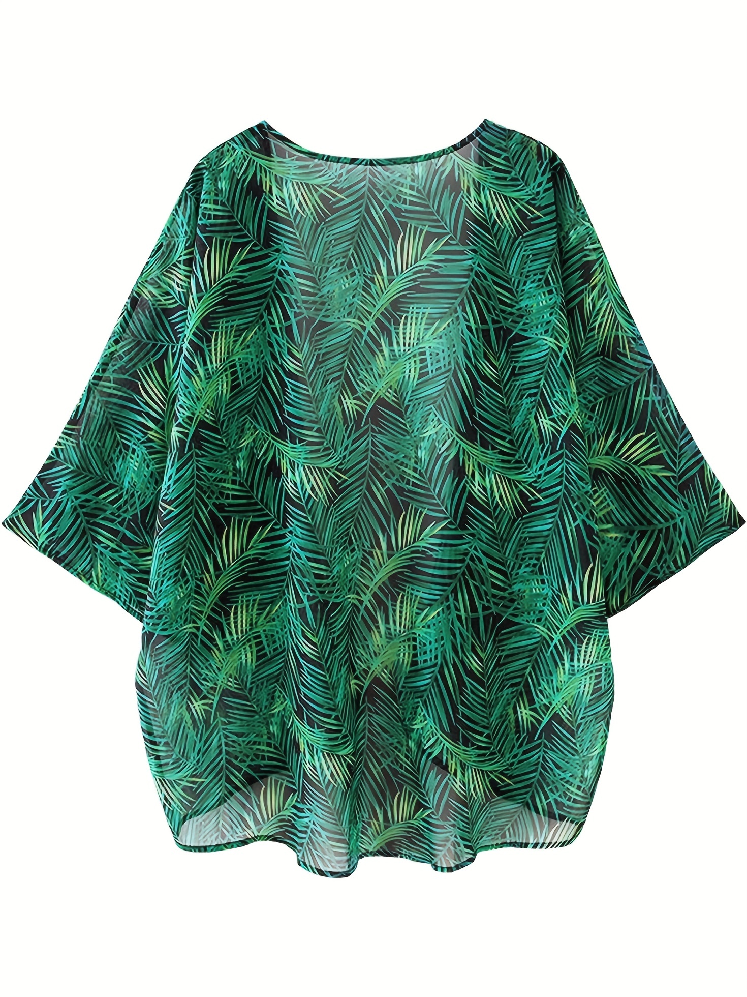 Floral Print Chiffon Blouse Boho Open Front 3/4 Sleeve Beach - Temu