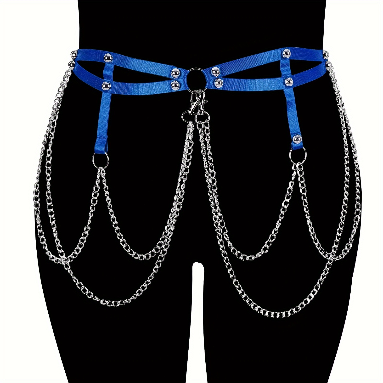 punk chain fringe garter belts solid color elastic body