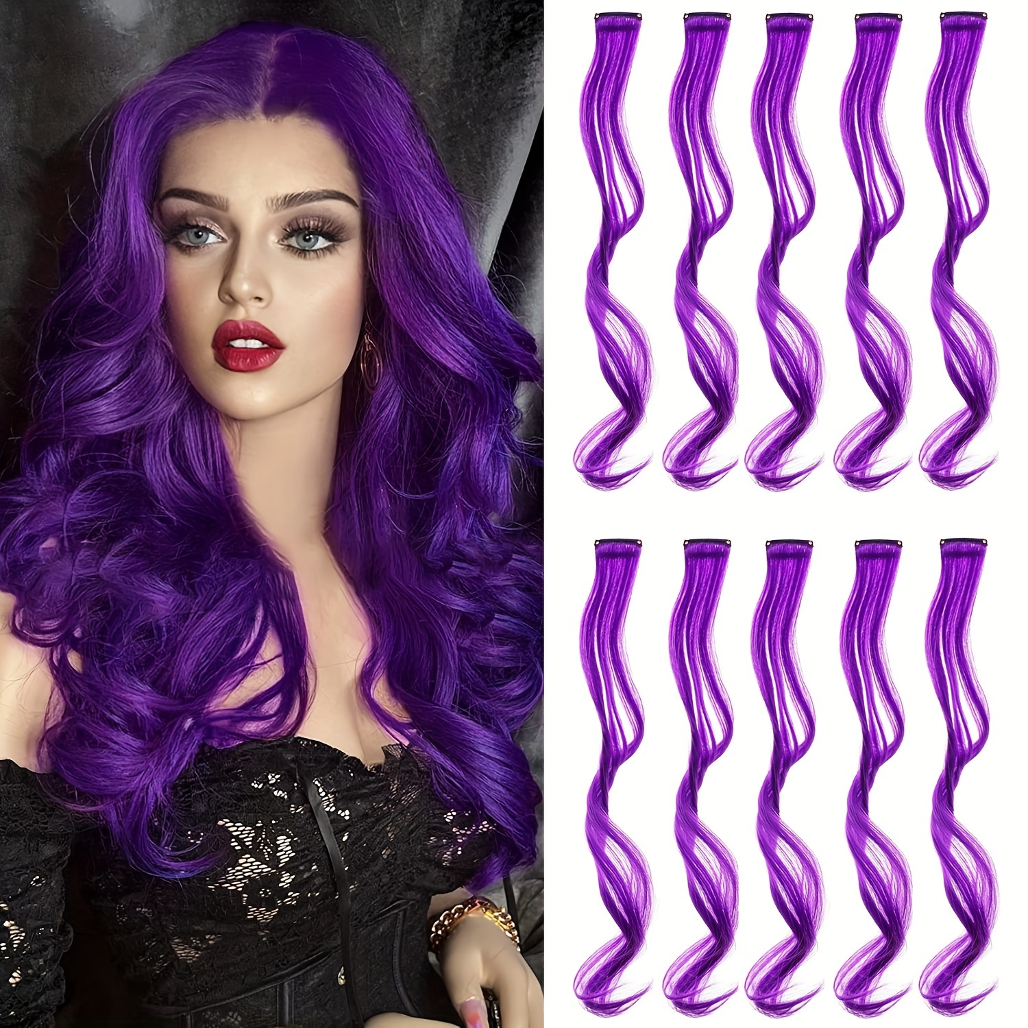 5pcs/set Y2K Long Curly Hair Extensions Party Highlight Multi