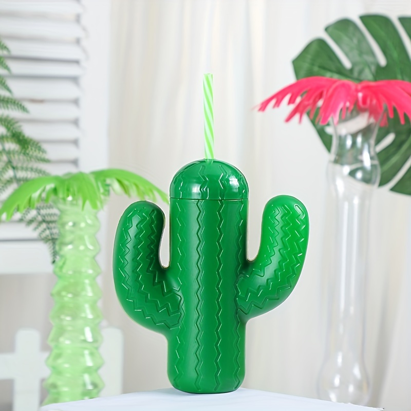 Green Cactus Cup w/ Straw Party 19oz Metallic Desert Theme Novelty