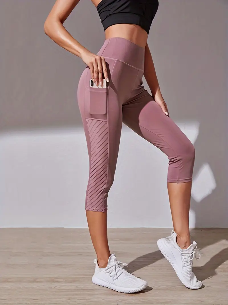 High Waist Capri Leggings Pockets Stretchy - Temu