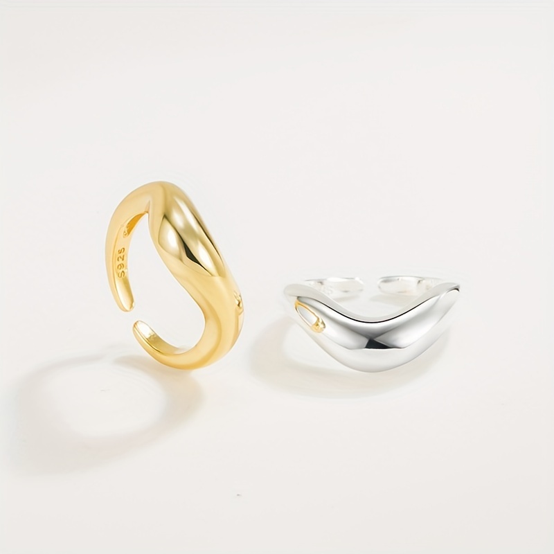 Minimalist Japanese Wave Open Ring S925 Sterling Silver 3D Design