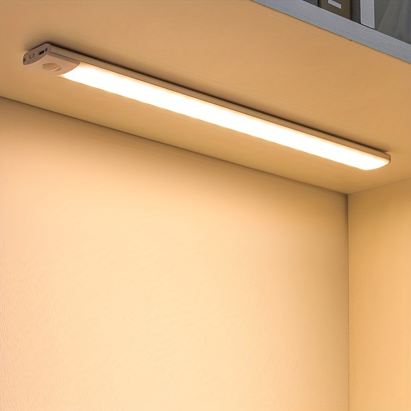 Sensor de movimiento LED debajo del gabinete, luz de armario, recargable  por USB inalámbrico, luces de pared a pilas, tira de luz LED activada por