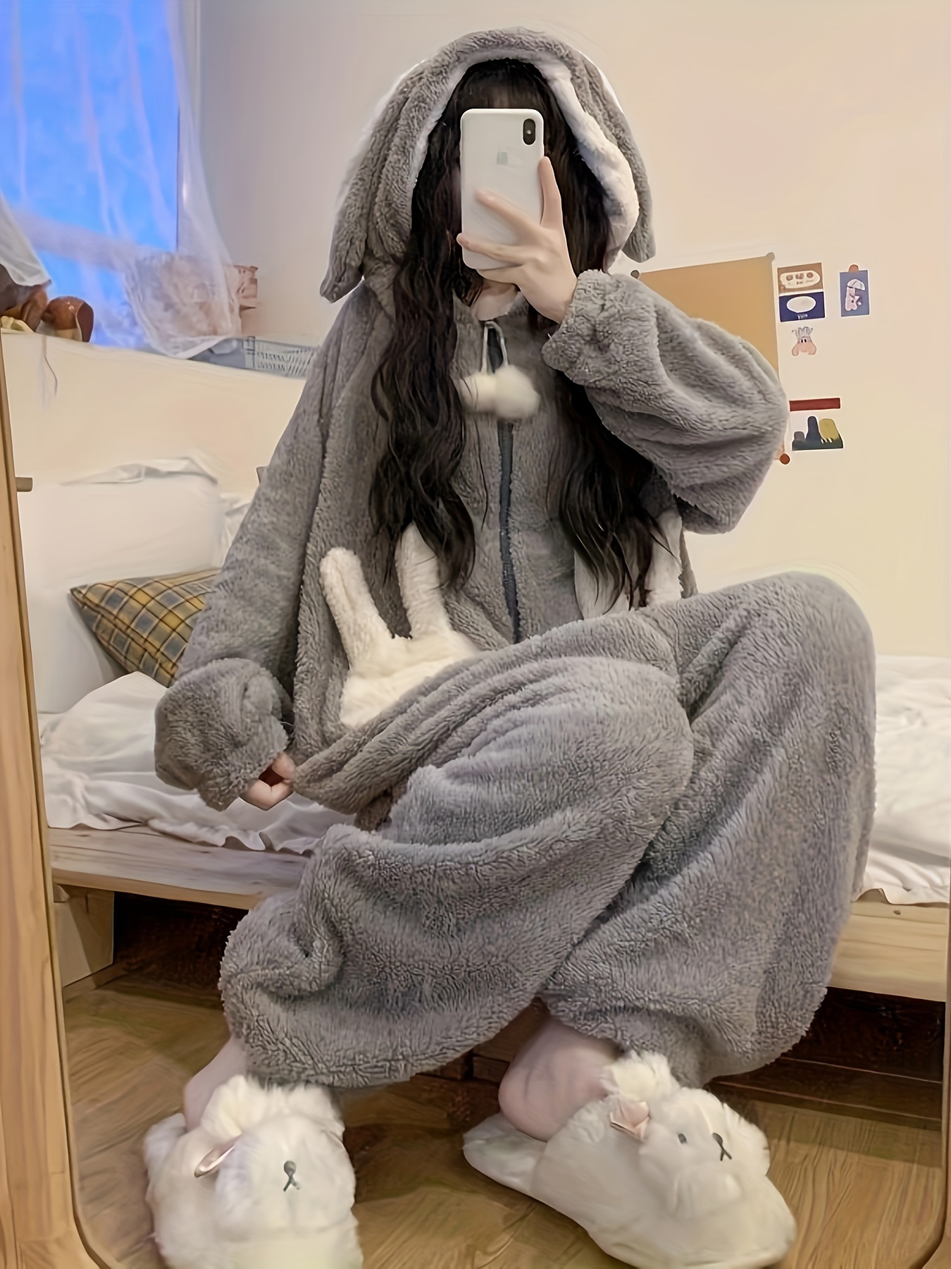 Soft Wool Pajama Bodysuit Catsuit With Zipper and Hood by