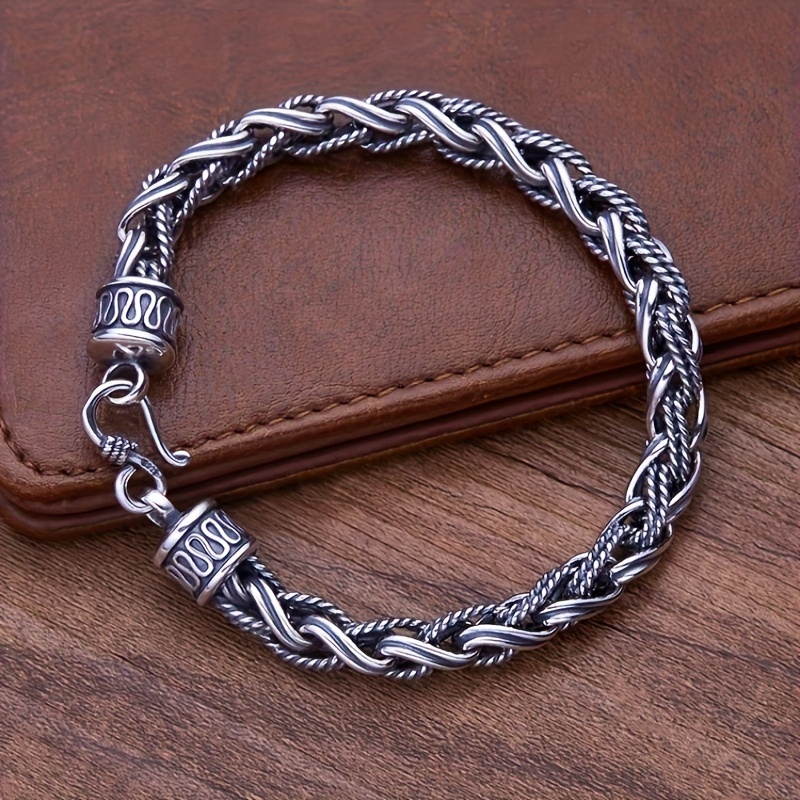 S925 Silver Men's Bracelet, Handmade Twists Braided Retro Domineering  Fashion Trendy Sterling Silver Hand Jewelry