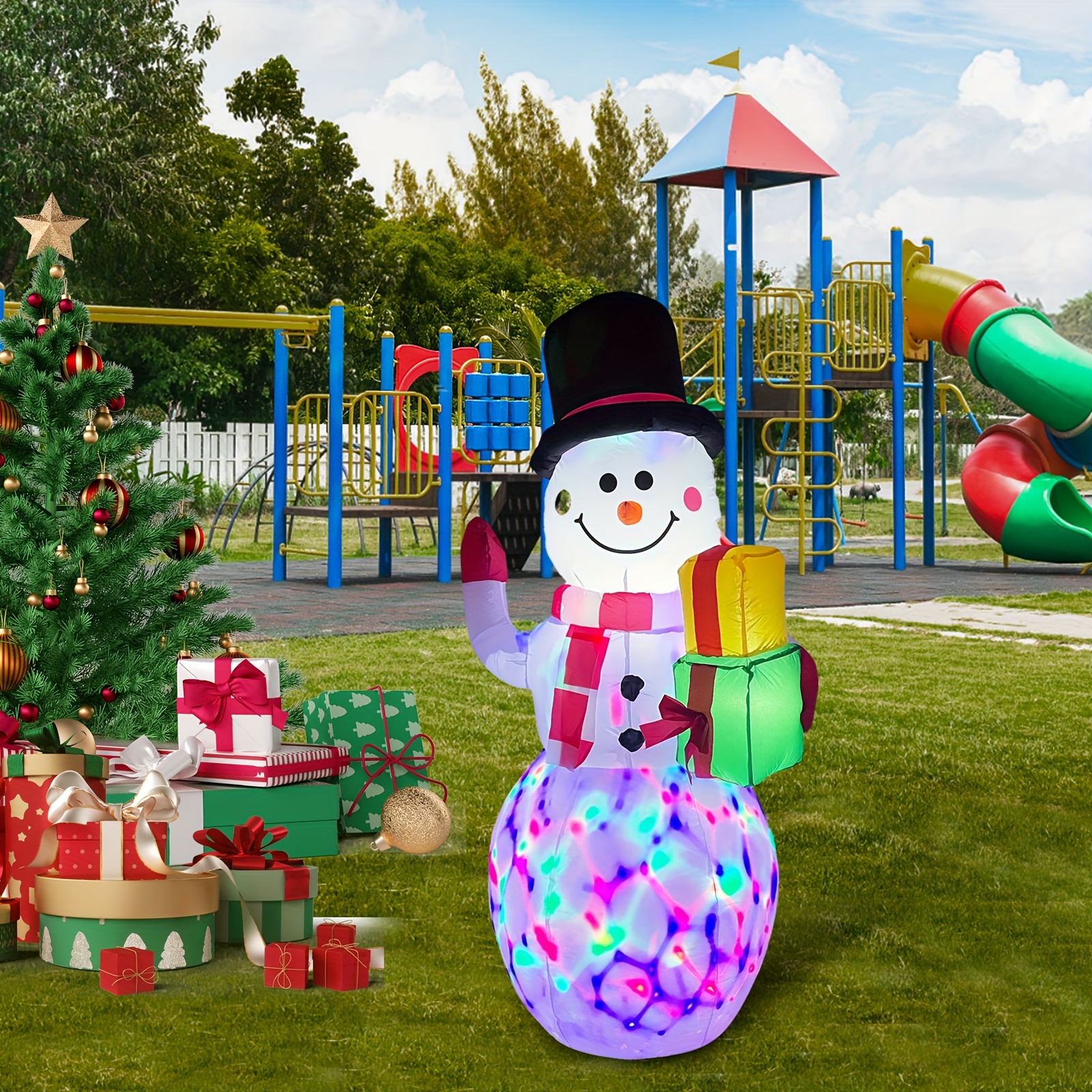 Christmas Inflatables Snowman Outdoor Yard Decor With Rotating Led