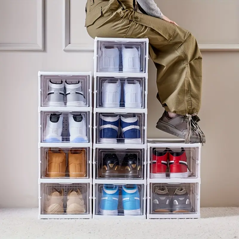 1pc Collapsible 3/6 Layers Shoe Storage Organizer - Stackable Sneaker Bins  for Efficient Shoe Organization，Folding Shoe Cabinet