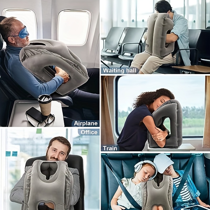 Almohada de cuello para viaje, almohada inflable de avión que soporta  cómodamente la cabeza, el cuello y la barbilla, almohada de viaje inflable  con