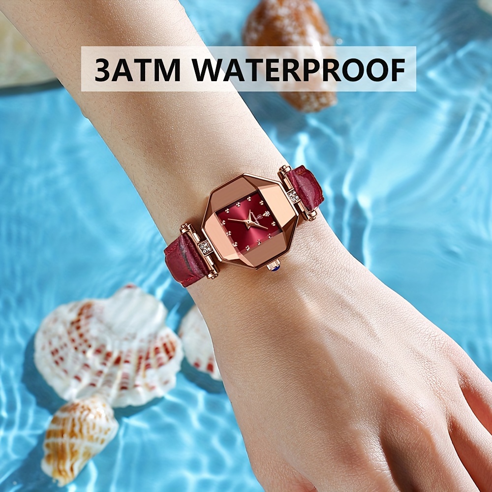 

Poedagar Women's Watch Luxury Rhinestone Quartz Watch Polygon Pointer Analog Wr Pu Leather Wrist Watch