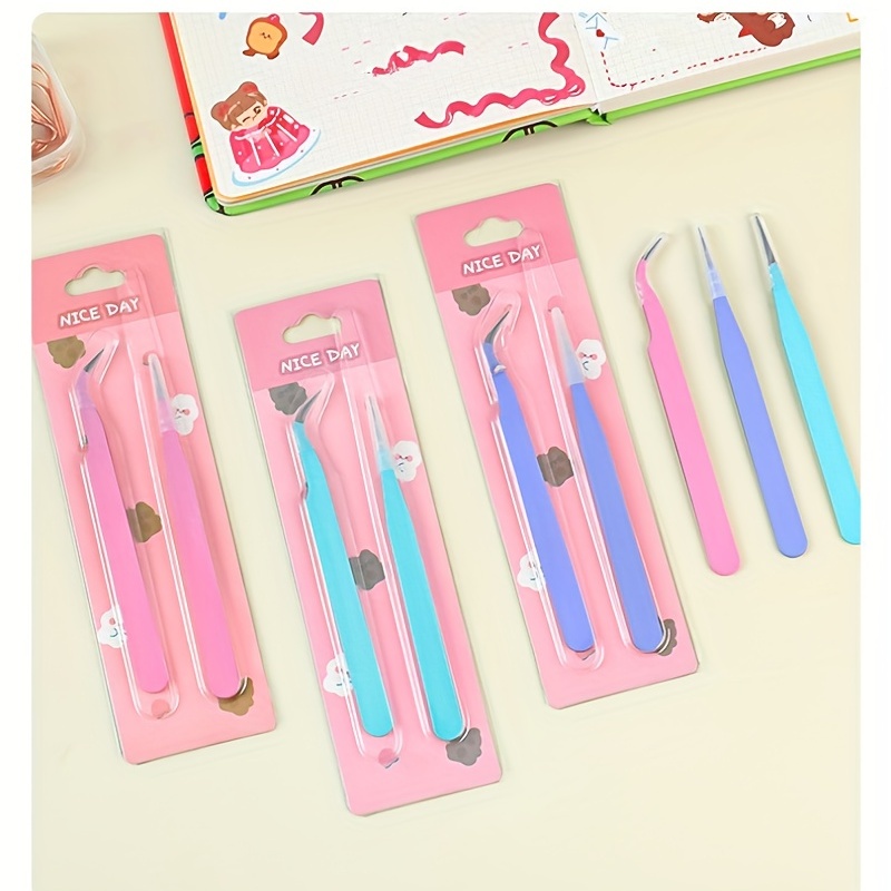 2pcs Candy Color Straight Curved Tweezers Tool For Journal Diy Scrapbooking  Paper Tape Stickers Multi-function Tool Tweezer - Scissors - AliExpress