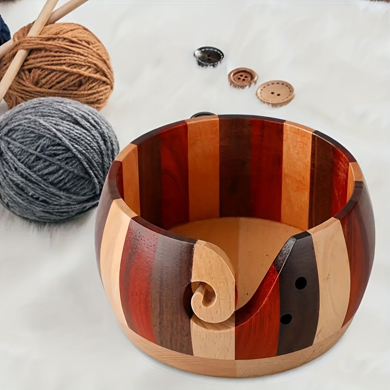 Yosoo Bamboo Yarn Bowl, Knitting Bowl Carbonized Brown Bowl Yarn Holder  with Removable Lid for Knitting and Crochet