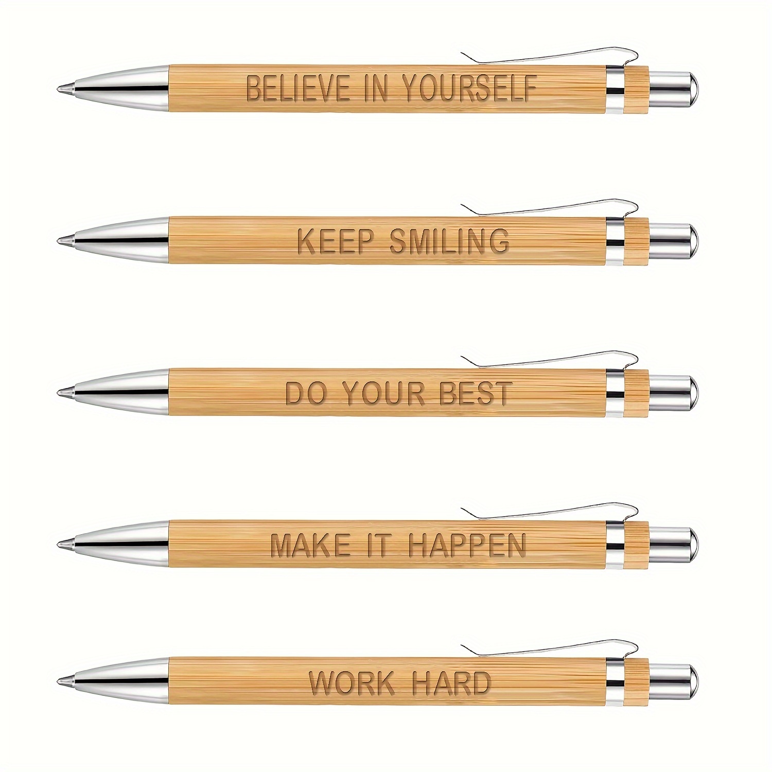 5pcs Bamboo Pens Laser Engraved Inspirational Phrase Thank You Motivational  Quotes For Employees Ballpoint Pens Office Teachers Men And Women  Volunteers Colleagues Learning Supplies Black Ink, Shop Now For  Limited-time Deals
