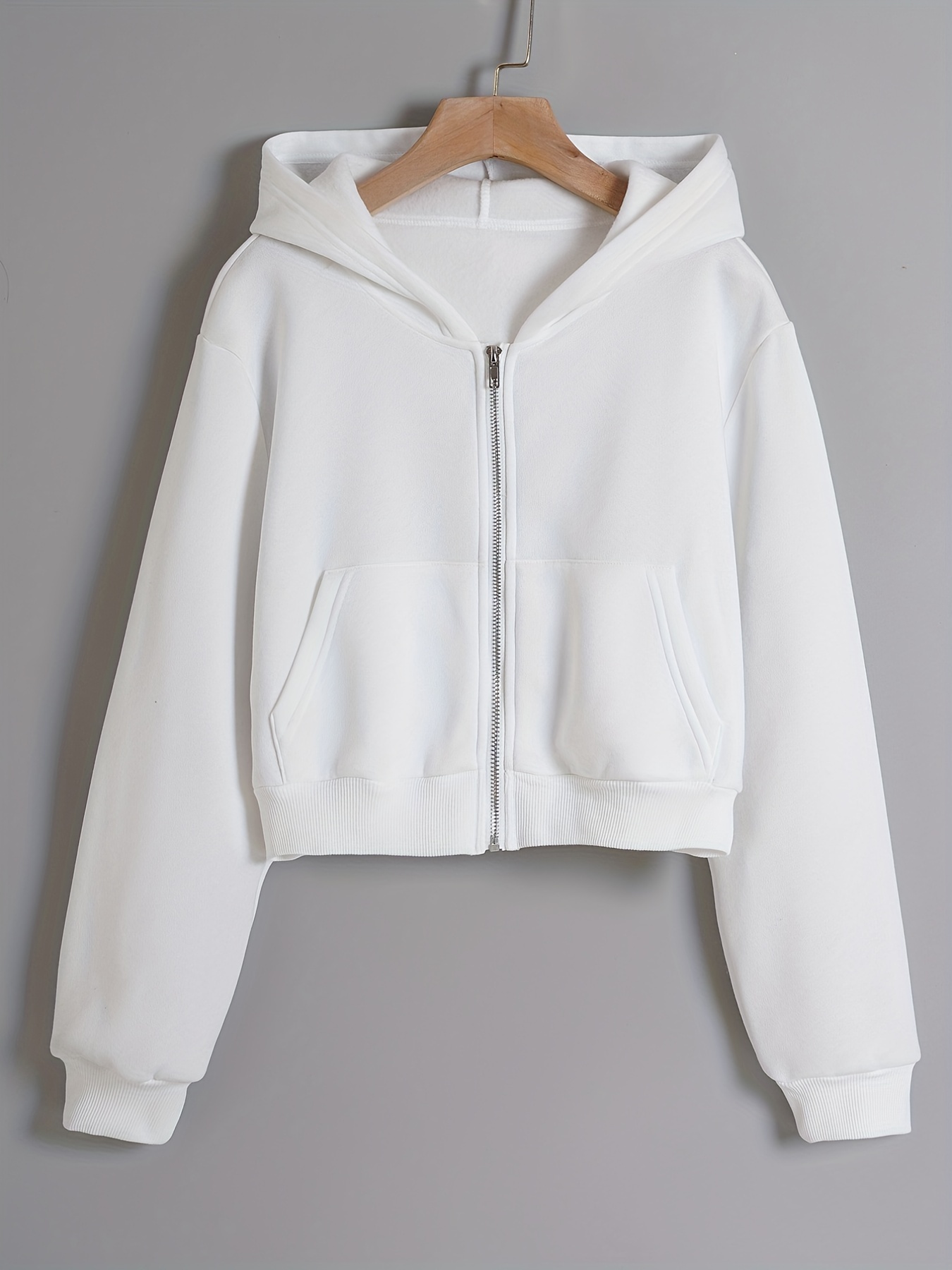 Long Sleeve Crop Hoodies, Zip Up Casual Sweatshirt Jacket, Women's Clothing