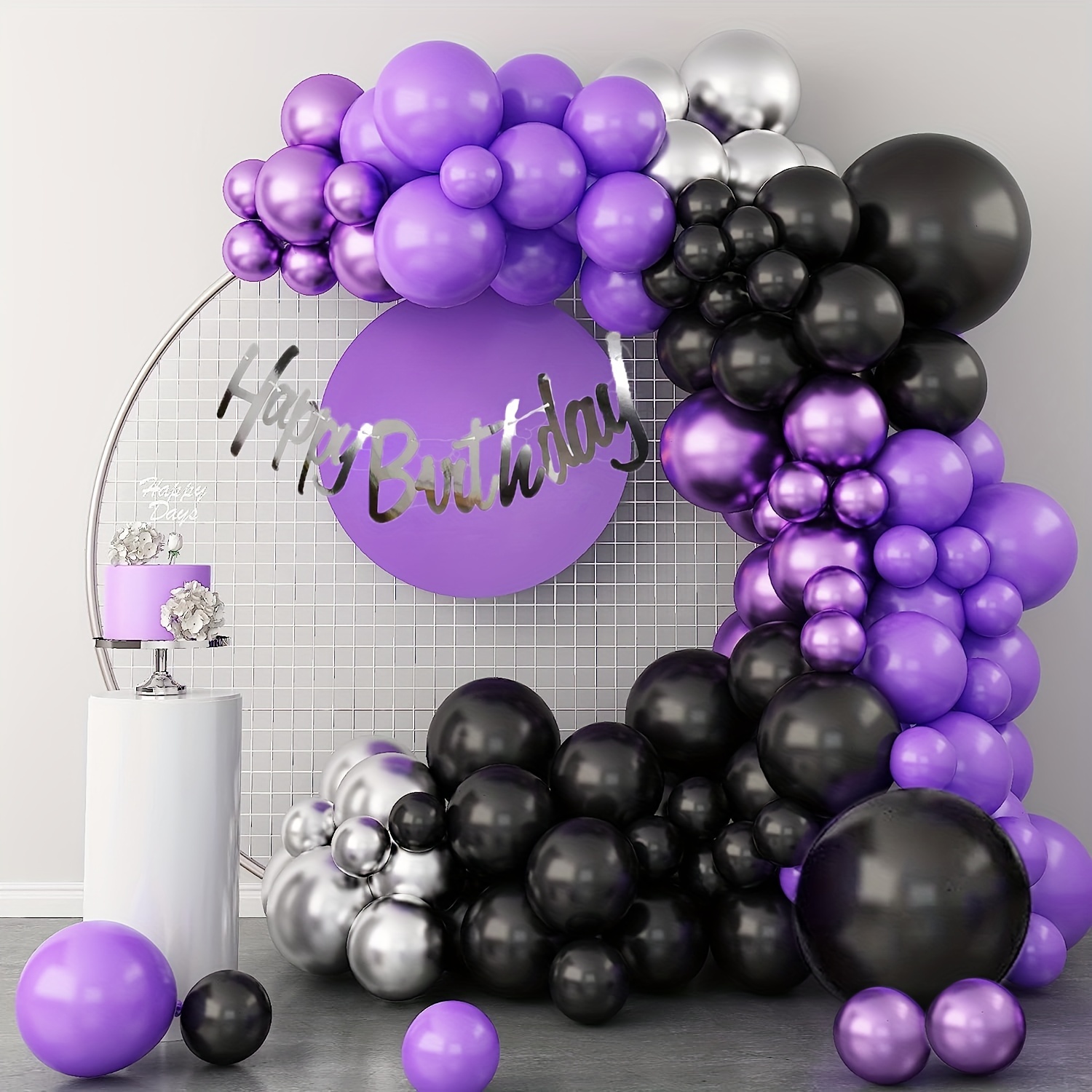 95pcs Kit De Guirlande D'arche De Ballons Violets Et Noirs