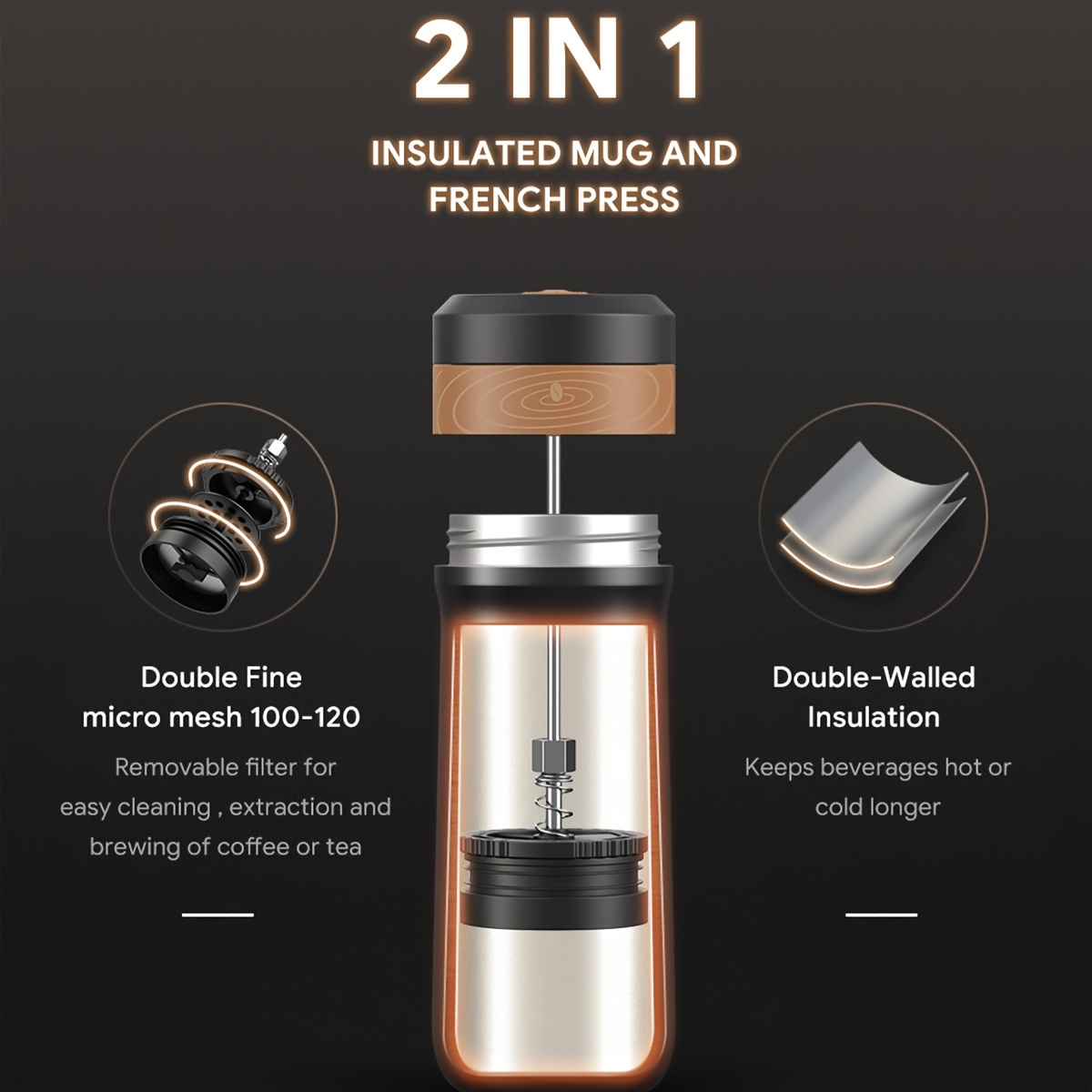 travel french press 2 in 1 stainless steel double layer