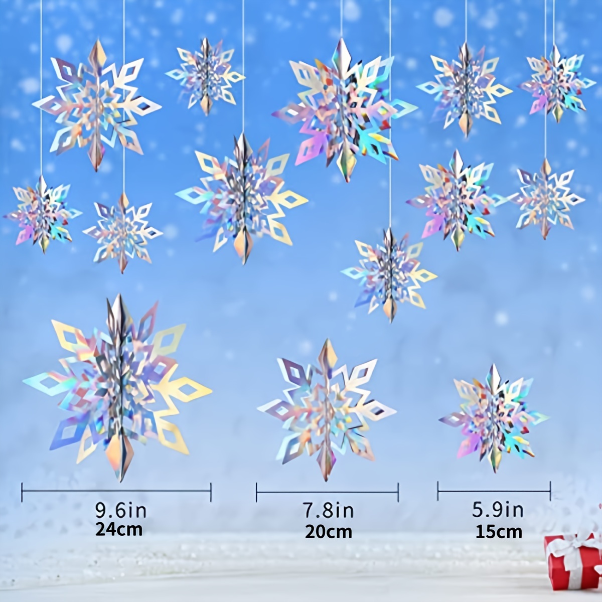 12/24/36X 3D Wonderland Iridescent Christmas Snowflake Ornaments Glittery  Large Holographic Hanging Snowflakes Garland for Xmas Tree Winter Frozen