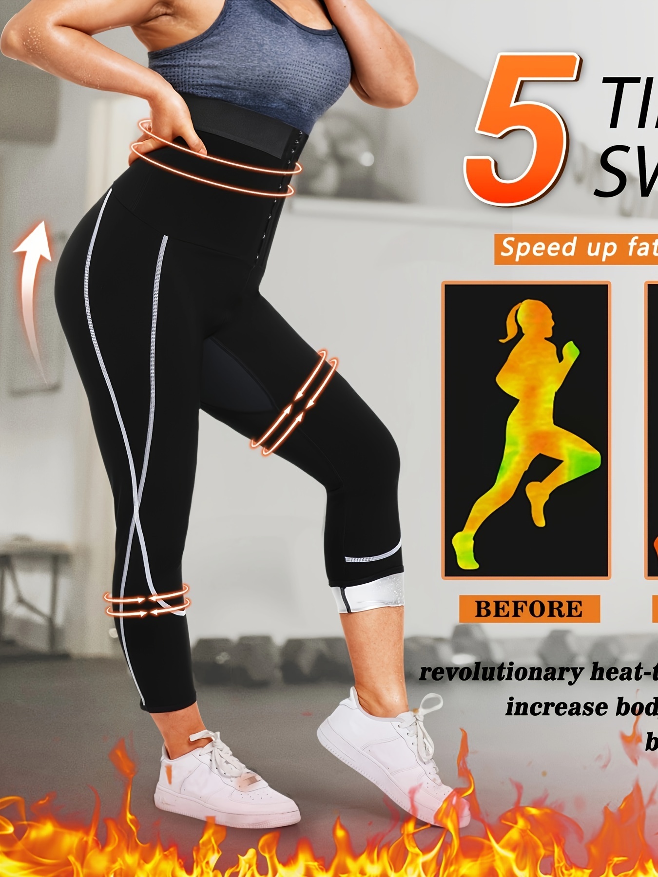 Women Sauna Sweating Pants Hot Gym Exercise Leggings High Waist Thermo  Weight Loss Workout Running Slimming