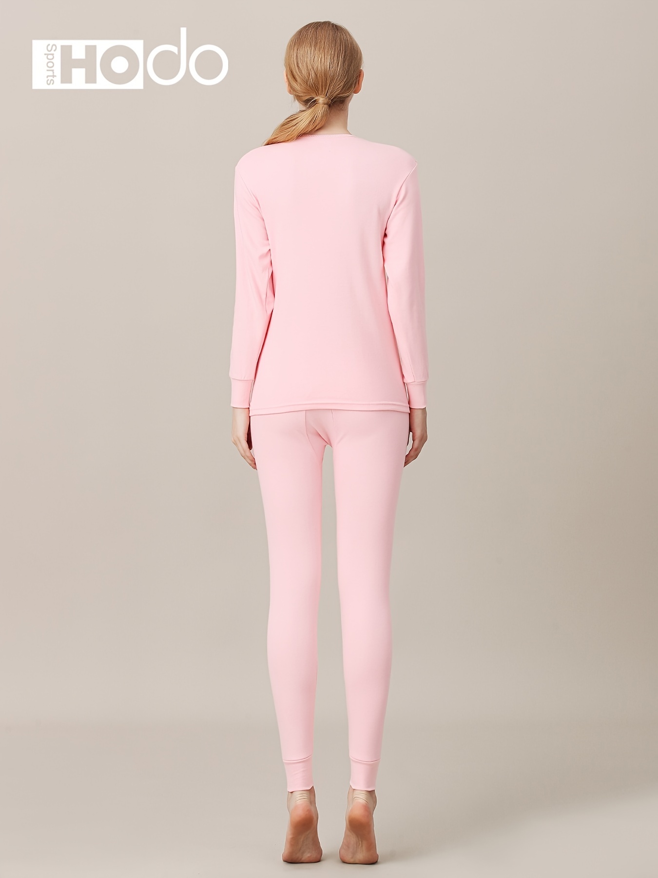 Women's 100% Cotton Thermal Underwear Two Piece Long Hons Set-2XL-Light Pink
