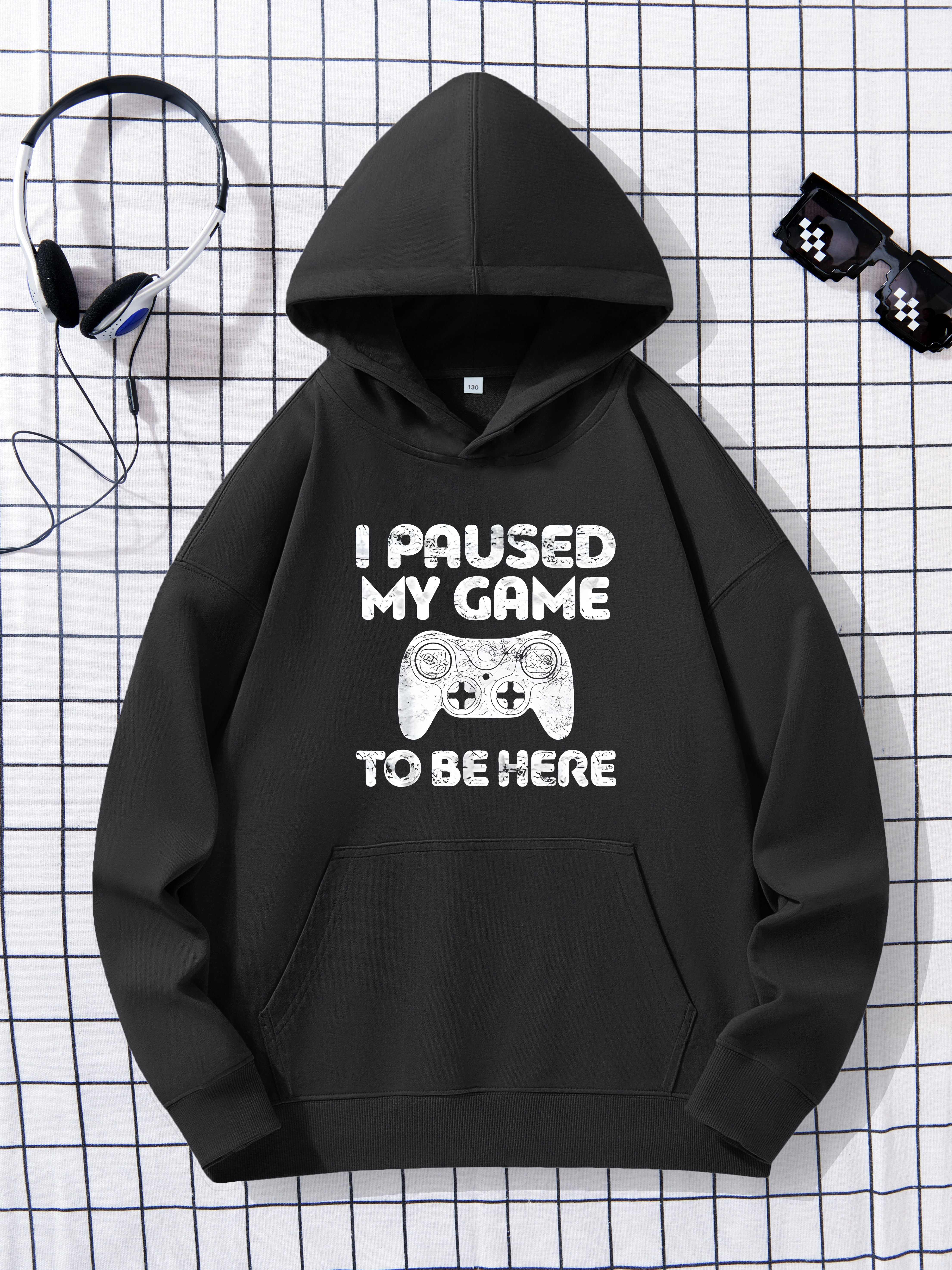Stylish Paused Game Letter Print Boys Casual Pullover Long - Temu