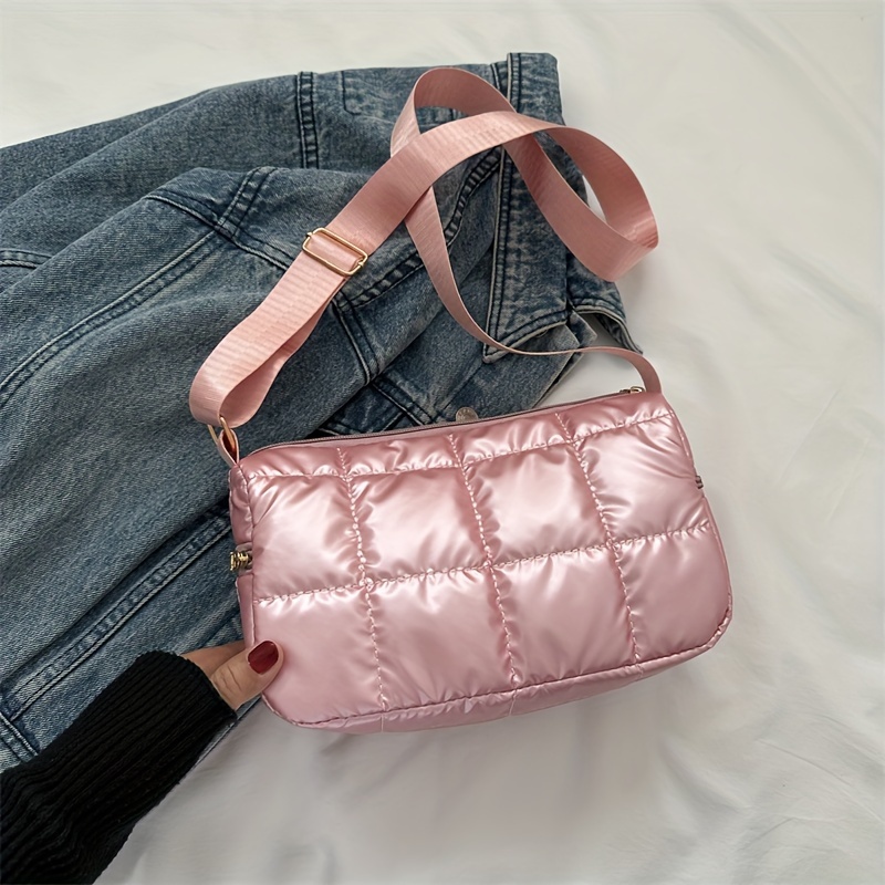 

Puffer Quilted Shoulder Bag, Trendy Soft Crossbody Bag, Down Padded Handbag For Autumn And Winter