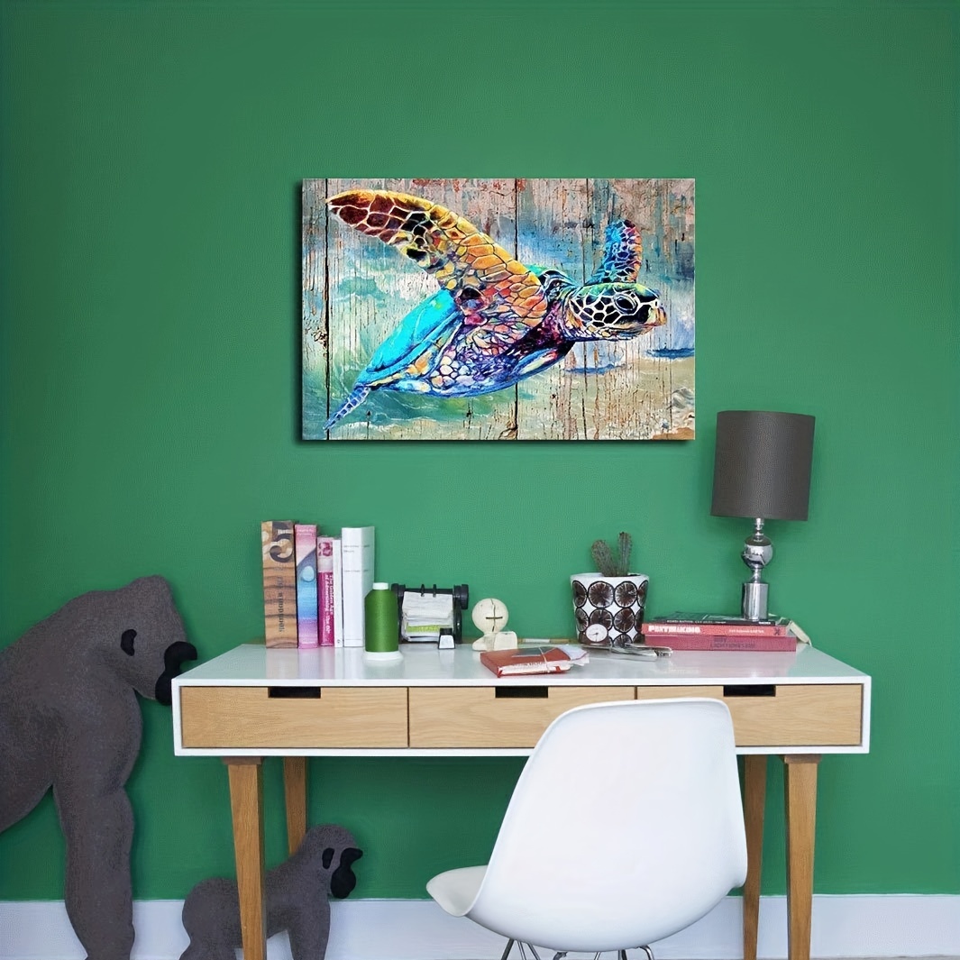 Sea Turtle Bathroom Wall Decor Canvas Prints Life Teal Watercolor