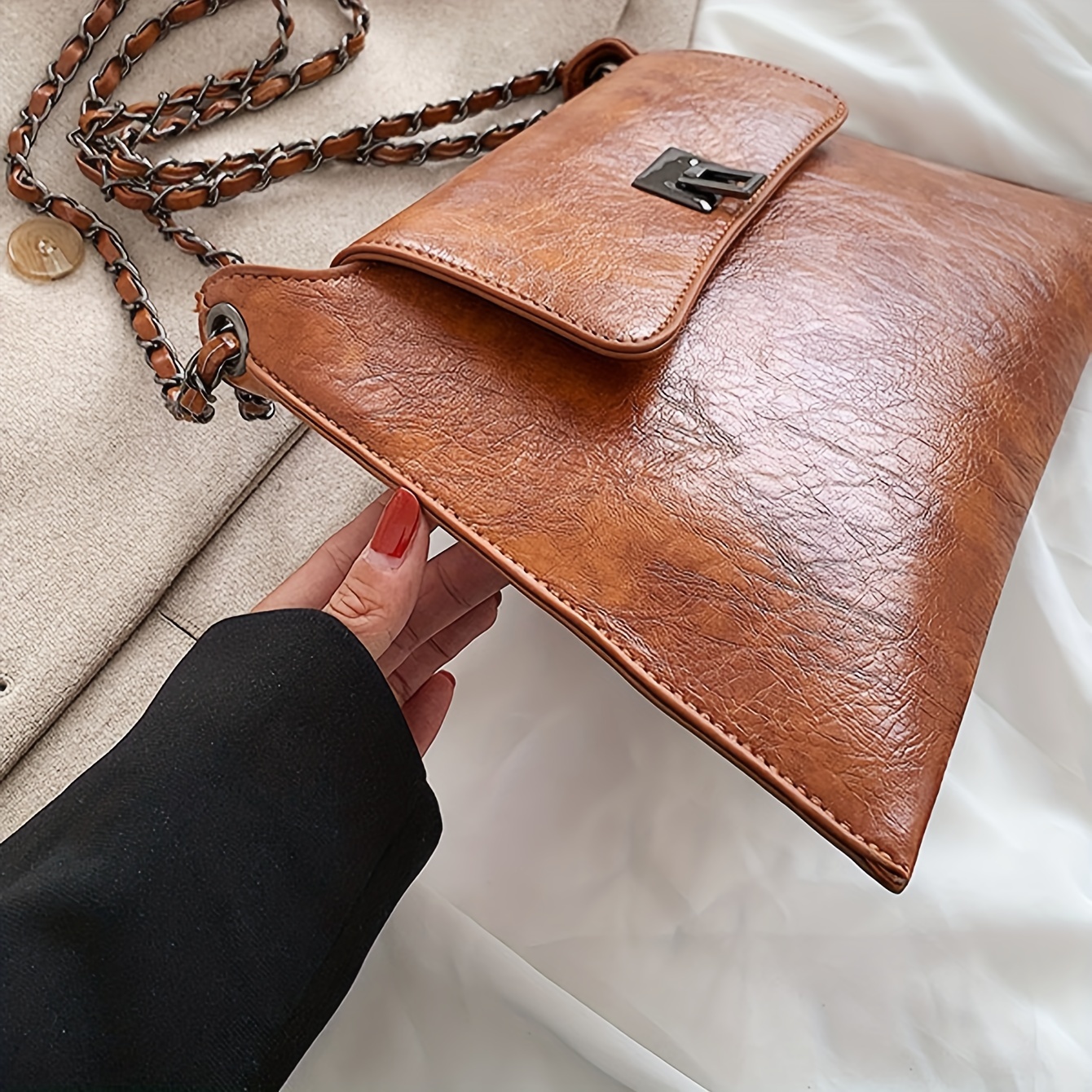 Vintage Envelope Handbag, Trendy Chain Crossbody Bag, Women's