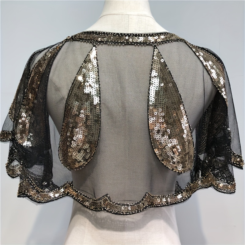 1920s Beaded Sequin Flapper Shawl Elegant Retro Lace Cape - Temu