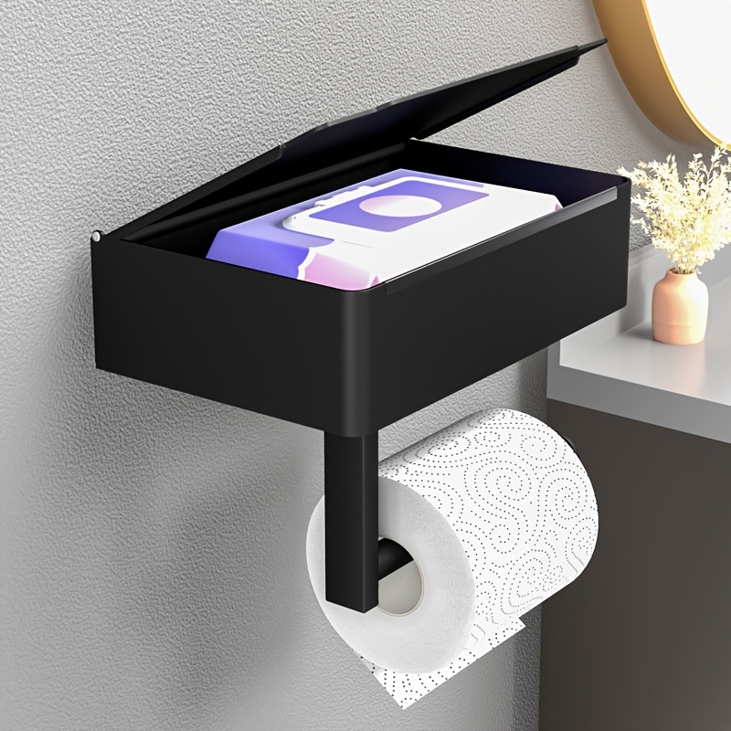 Toilet Paper Holder With Shelf Bathroom Wipes Storage Box - Temu