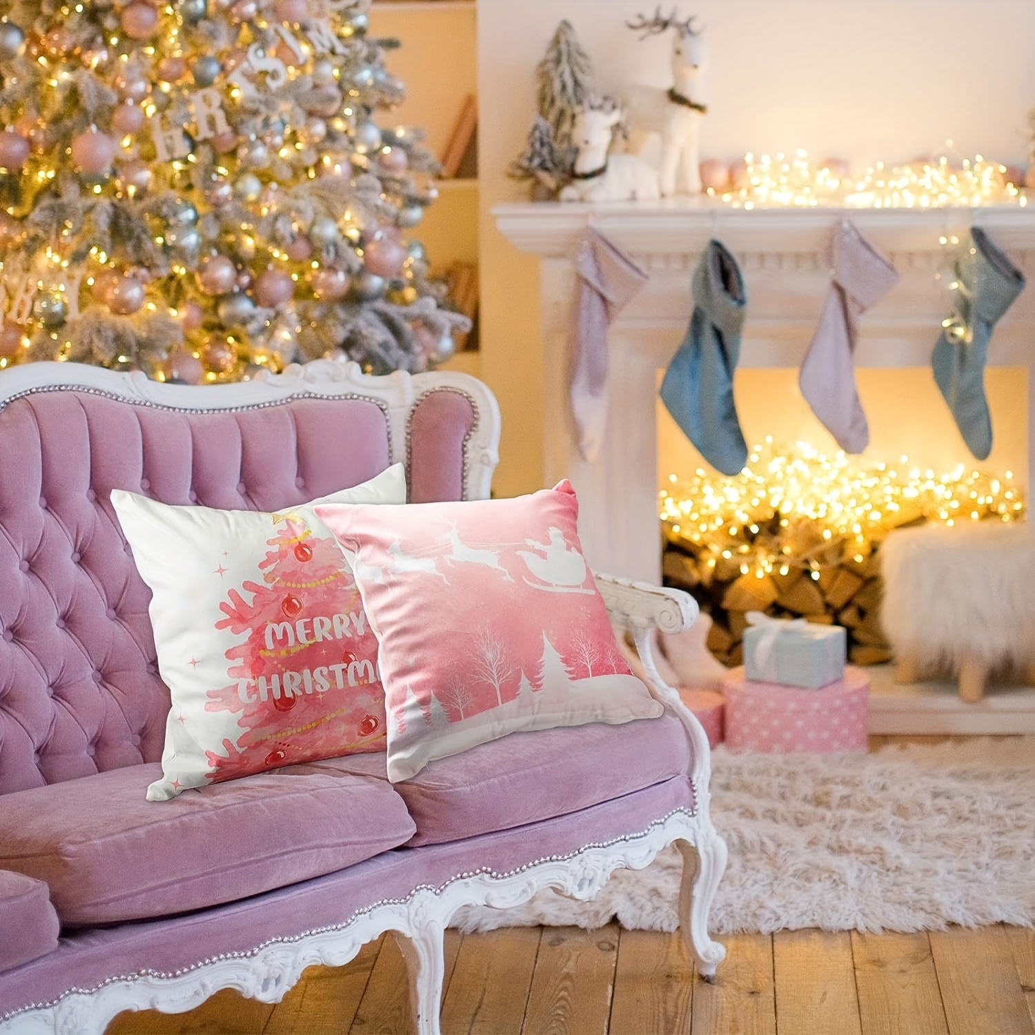 Pink and discount gold christmas pillows