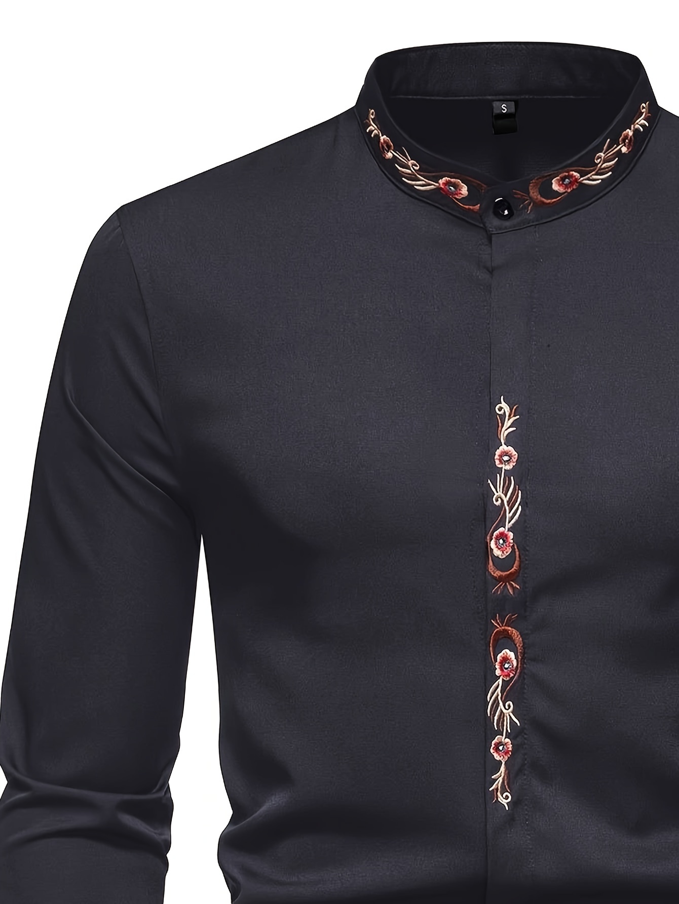 Men's Embroidered Long Sleeve Henley Shirt - Temu Canada