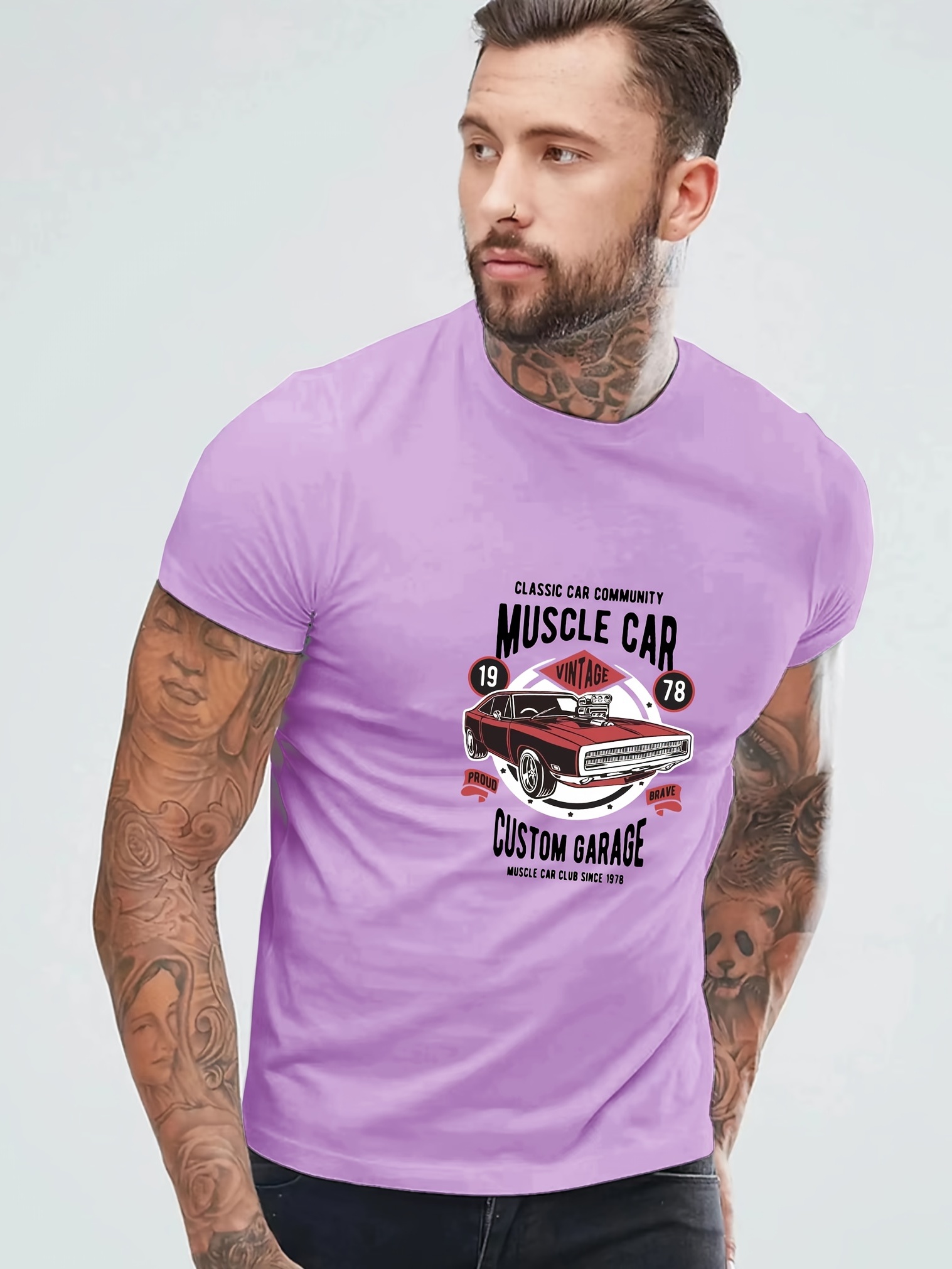 Muscle Car Print T shirt T shirt Décontracté Hommes Col Rond
