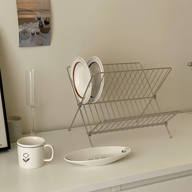 1pc X-shaped Double-layer Drain Bowl Rack, Dish Rack, Cup Holder, Kitchen  Storage Shelf