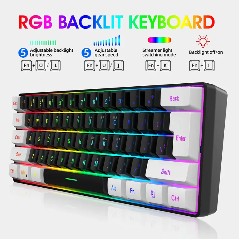 Ultra-Compact Mini Waterproof RGB Backlit 60% Wired Gaming Keyboard