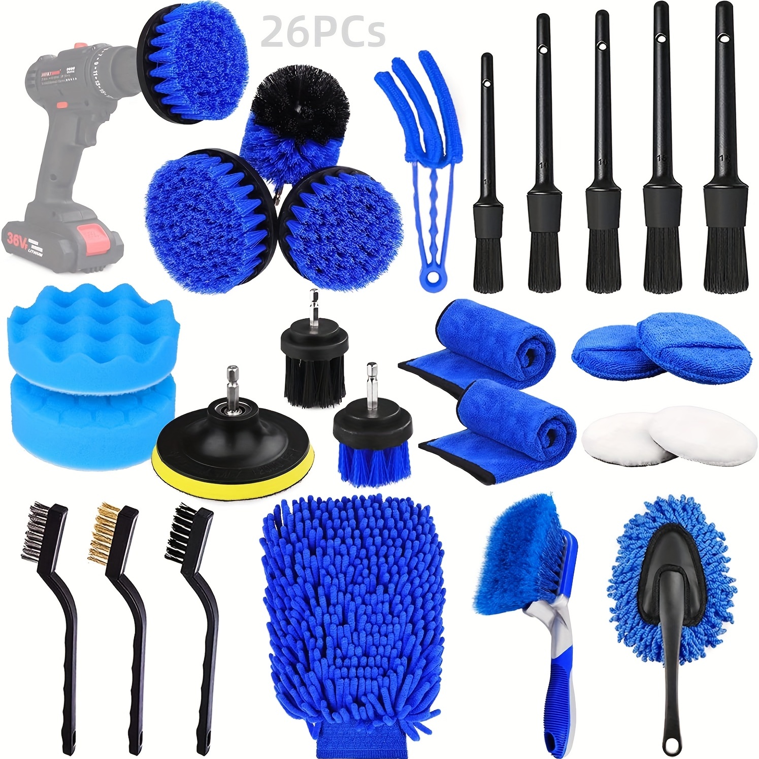 20pcs Brush Set Power Scrubber Drill Brushes Car Detail Brush For Air Vents  For Glass Tire Rim Cleaning