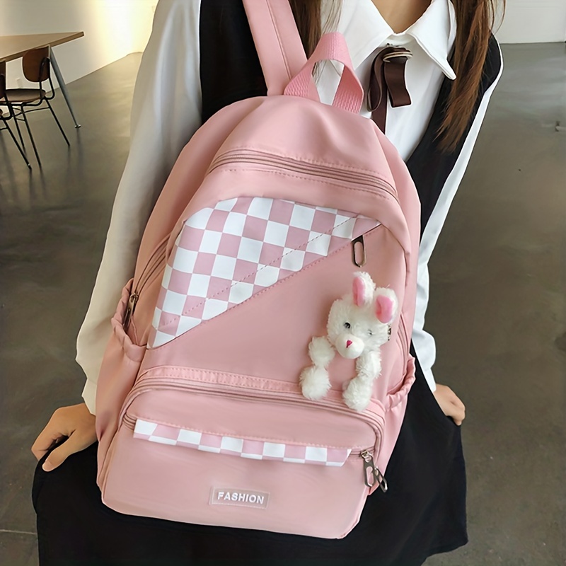 Large Capacity Zipper Travel Bag Student Backpack Plaid Backpack School Bag
