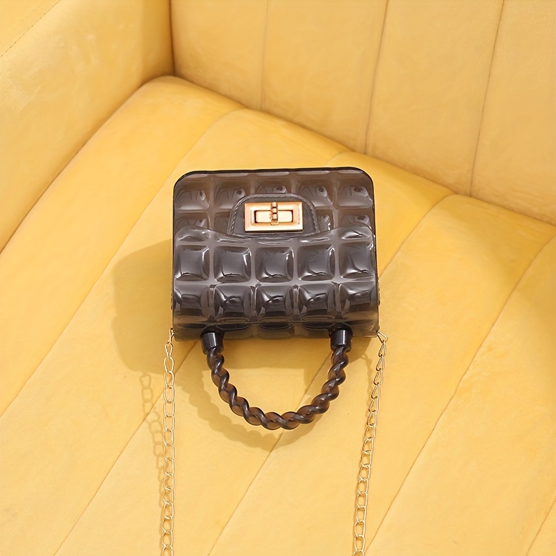 Gingham Embossed Shoulder Bag Metal Chain Crossbody Bag