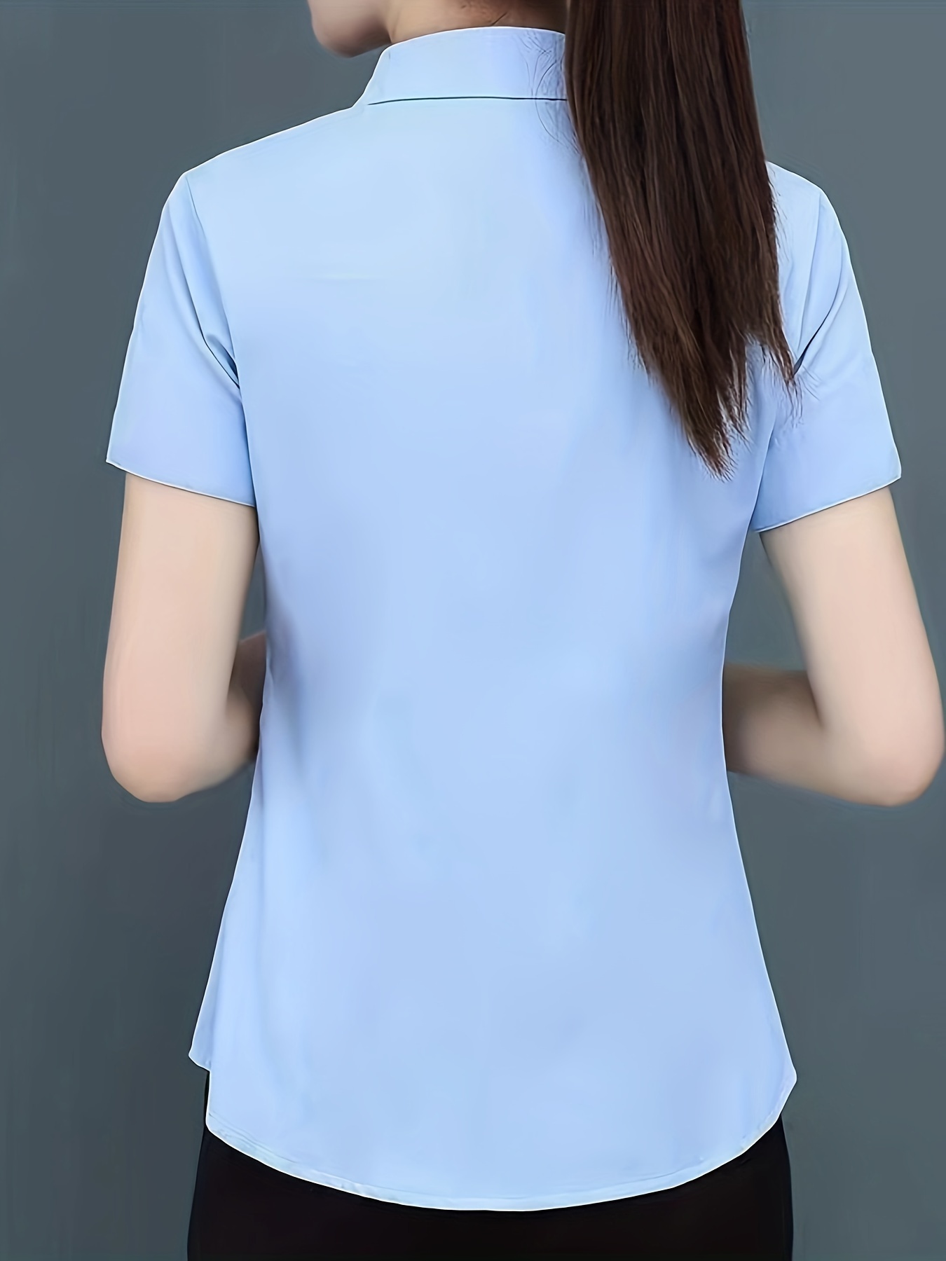 solid hidden button simple shirt versatile short sleeve shirt for spring summer womens clothing