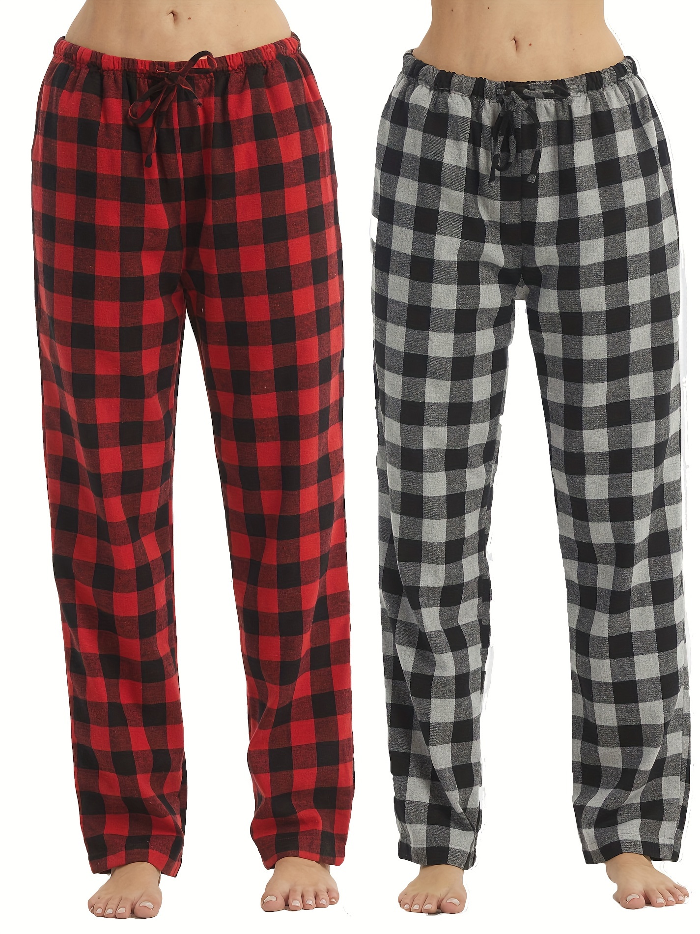 2pcs Plaid Lounge Pants Casual & Soft Drawstring Elastic Waistband Pants