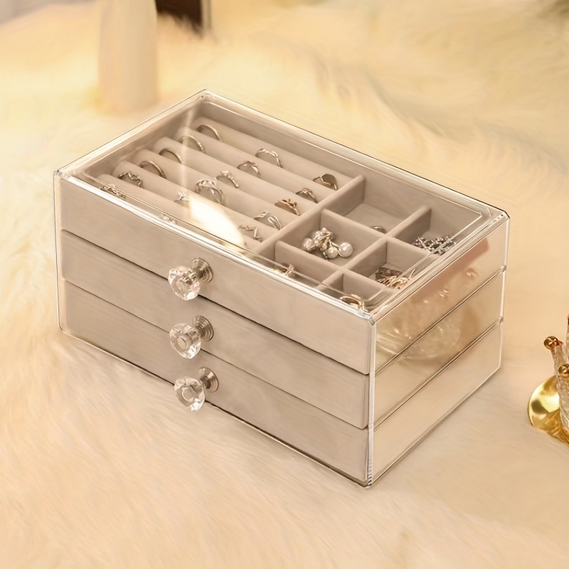 Clear Acrylic Jewelry Box Women Jewellery Container Organizer Case with 3  Velvet Drawers for Earring Rings Necklaces Bracelets