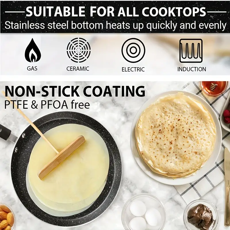 Nonstick Crepe Pan,15 inch PFOA-Free Granite Stone Coating Pan, Flat Skillet  Grill Pan for Tortillas, Omelette, Pancake Induction Bottom for Glass,  Ceramic, Gas Stove Top 