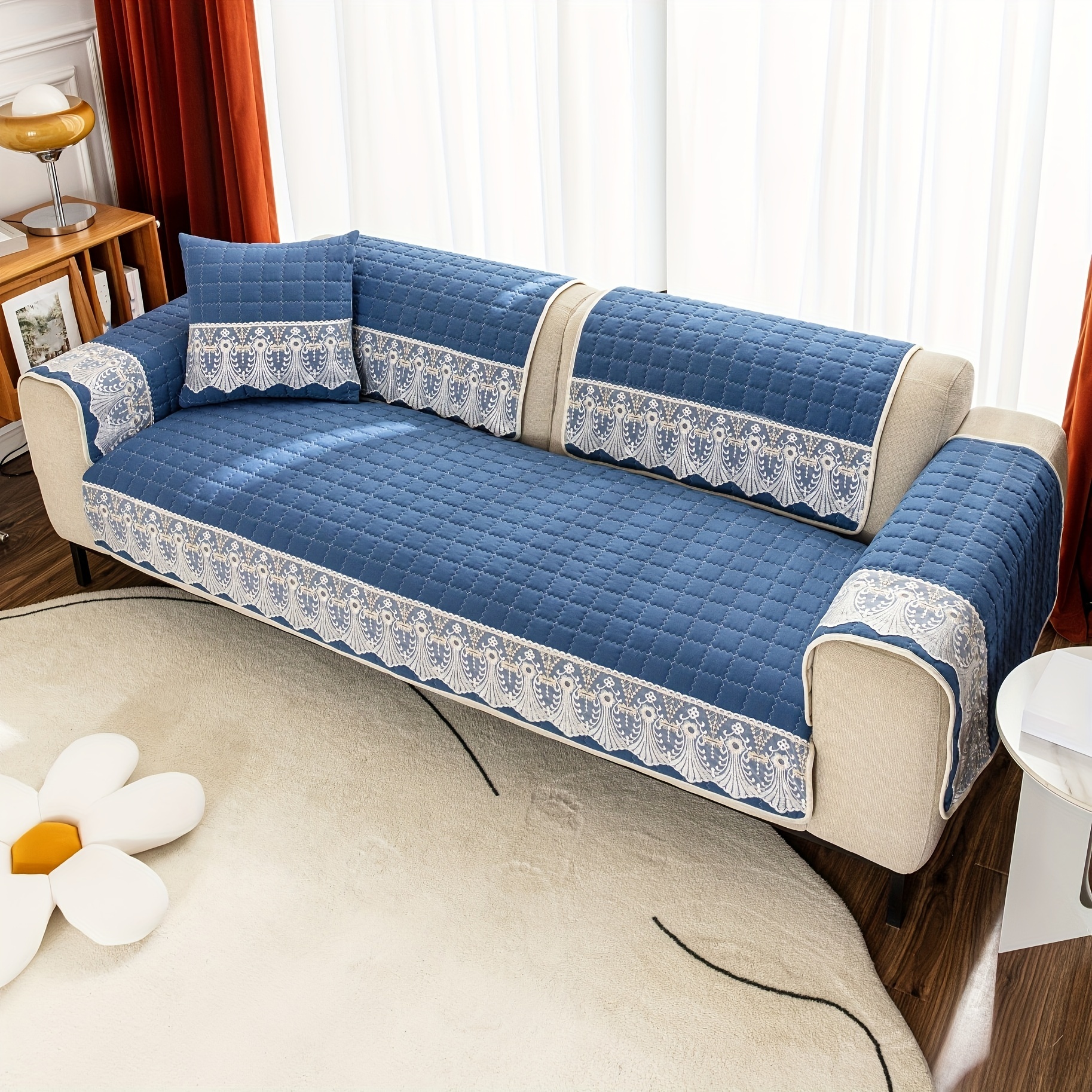  N&V Sofá de espuma de un solo asiento, sofá de suelo sin  brazos, espuma de alta densidad de una pieza, funda extraíble y lavable a  máquina, azul : Hogar y Cocina