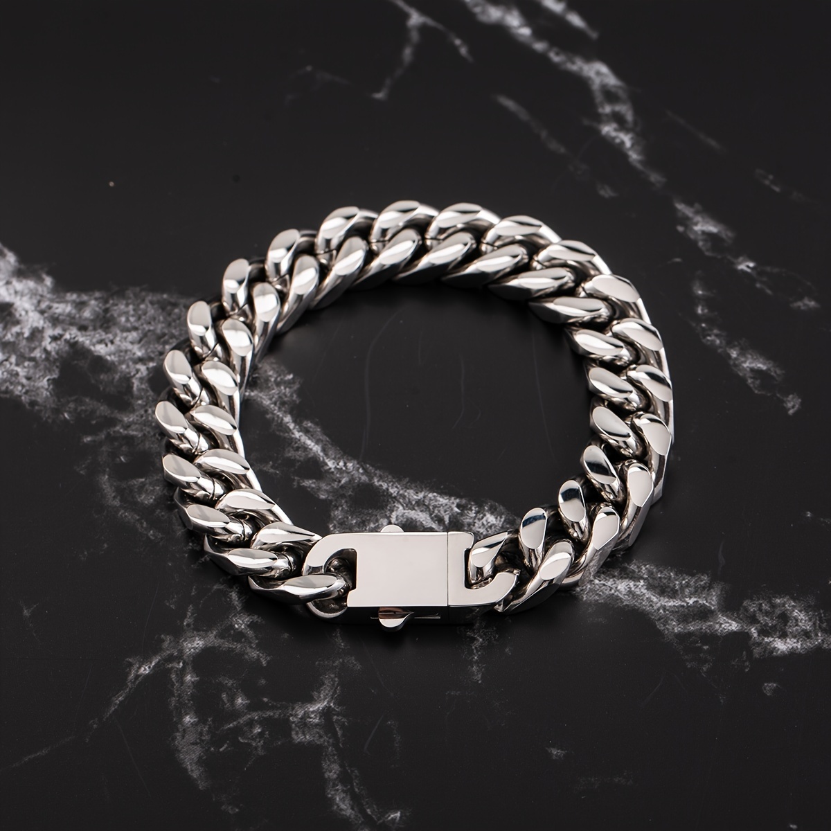 mens   13mm gold plated titanium steel bracelet fashionable thick polished   for business and party gifts details 4